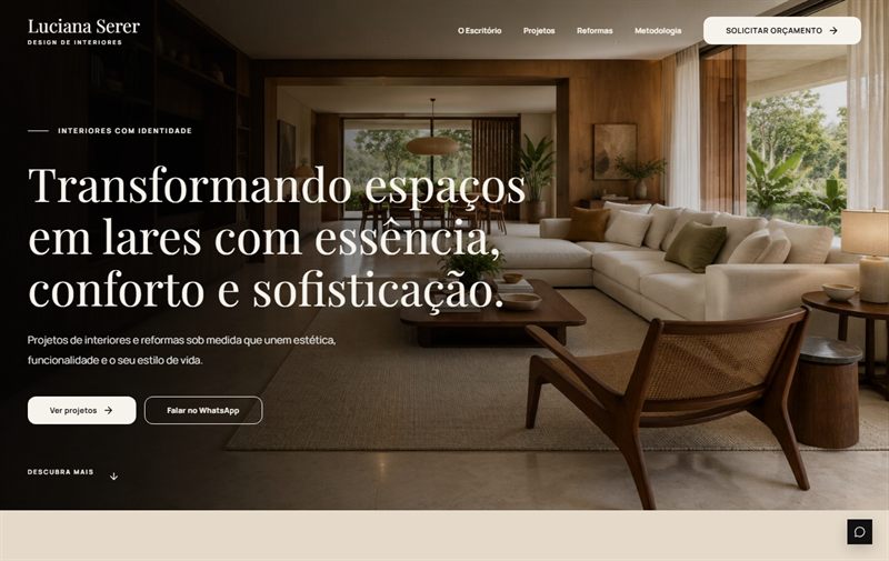 Landing page da Luciana Serer Interiores feita pela Põe no Ar